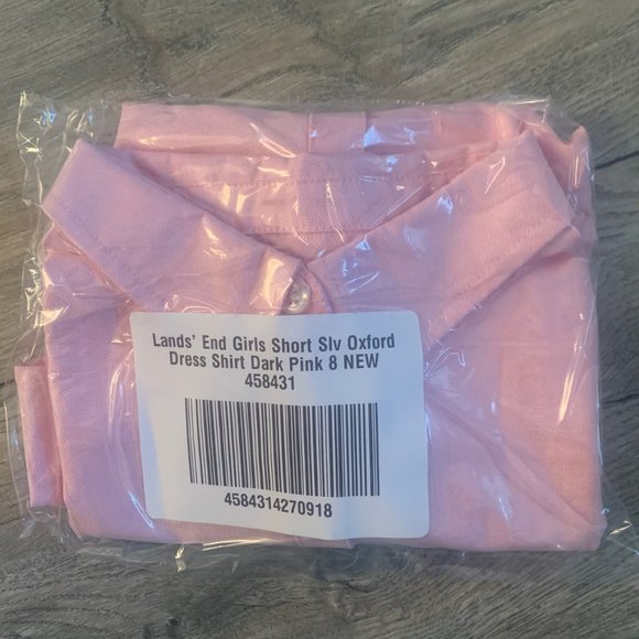 NWT LANDS' END GIRL'S SHORT SLEEVE OXFORD DRESS SHIRT DARK PINK 8‎ - Picture 5 of 7